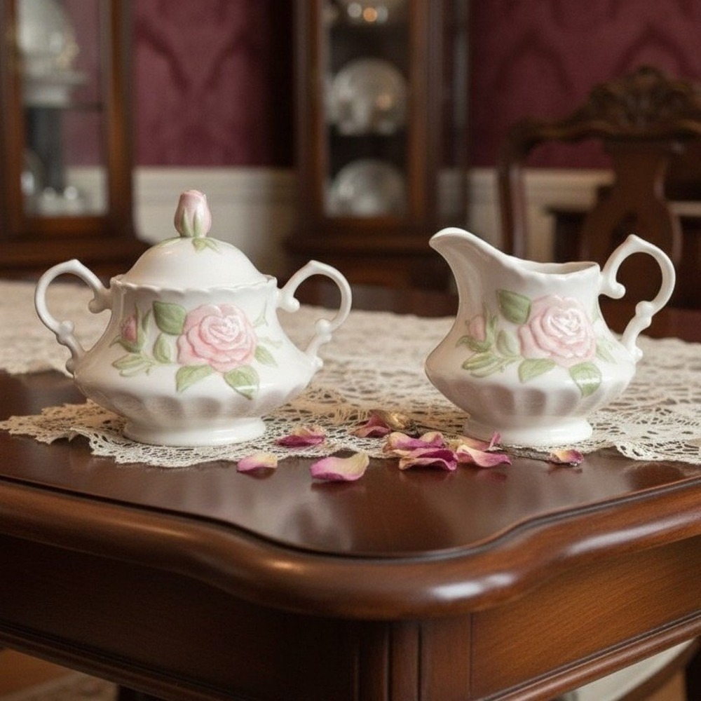 Metlox Vernon Rose Pink Sugar and Creamer